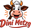 Logo von Dini Metzg mit fröhlicher Kuh
